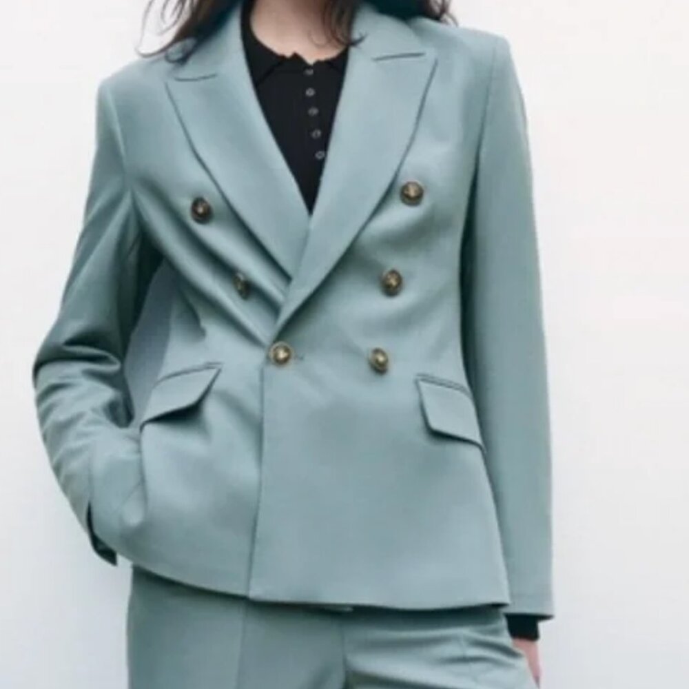 Zara Sky Green Tailored Blazer